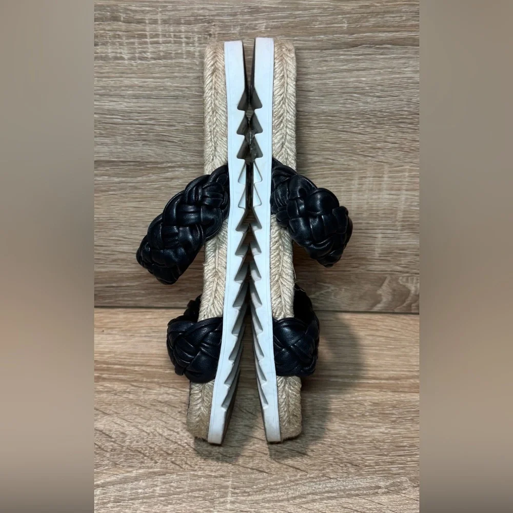 Black Braided Leather Marc Fisher Chunky Platform Sandals Women's Shoes Size 7.5 - Picture 5 of 10